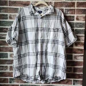 Plaid shortsleeve linen shirt